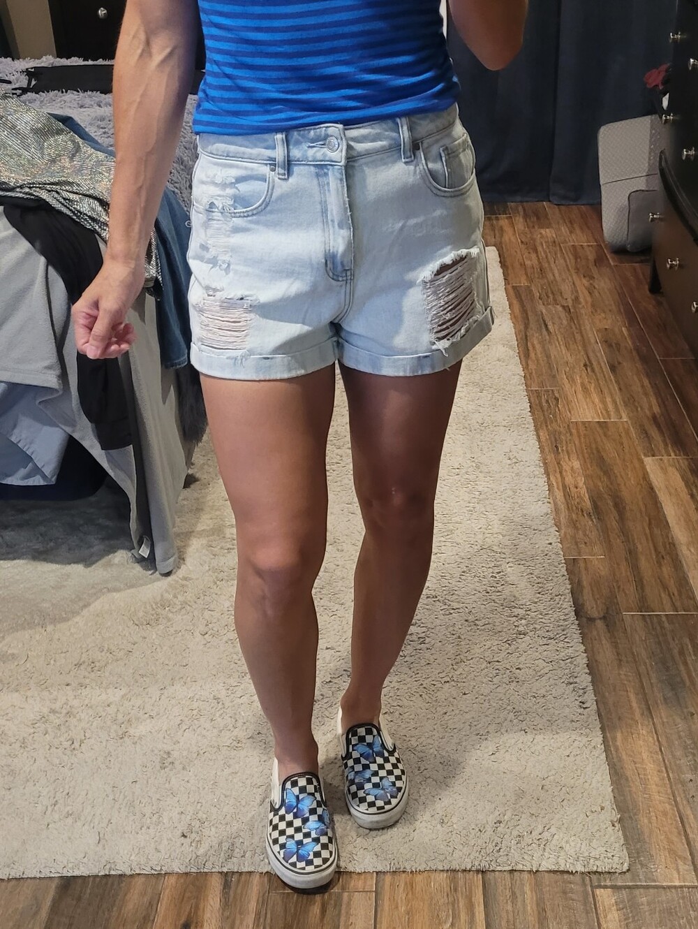 Pacsun Light Blue Distressed Denim High-Waist Women's Mom Shorts